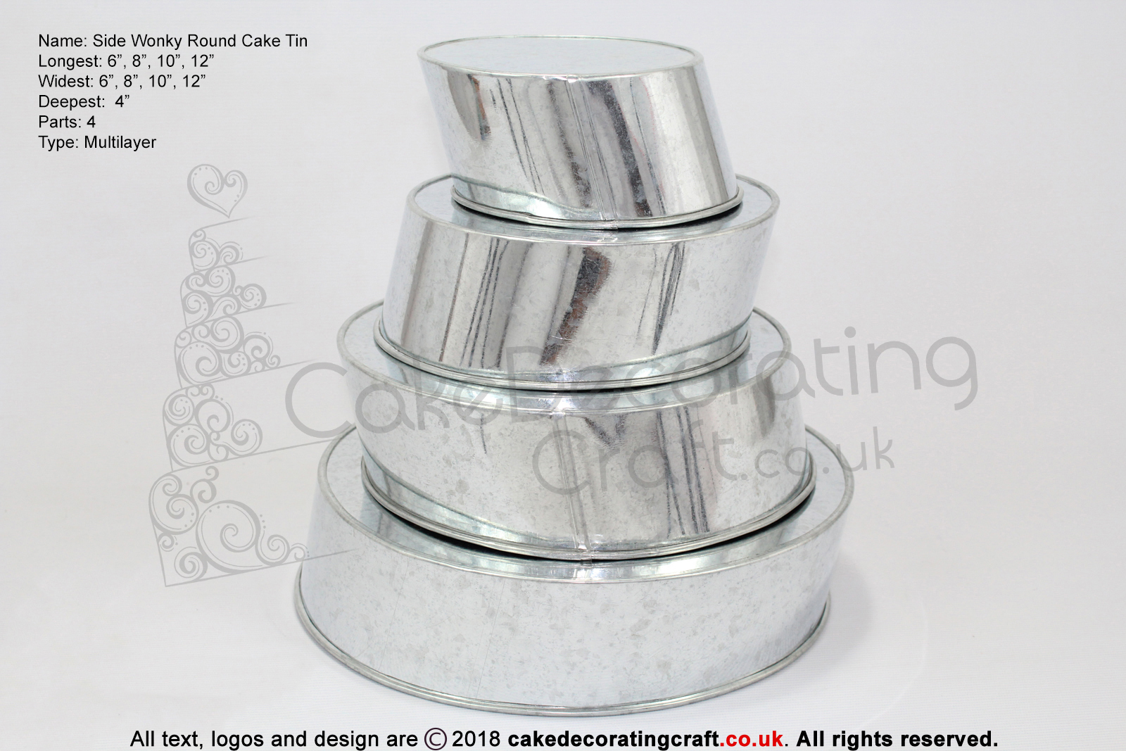 Side Wonky Round Baking Tins Pans | 6 8 10 12 " | 4 Tiers Multilayer | Cake Decorating Craft 